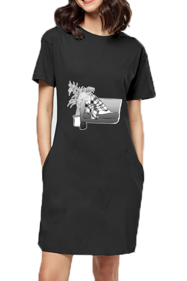 Girl on Couch - T-Shirt Dress For Women - Image 2