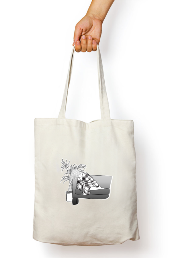 Girl on Couch - Tote Bag Zipper - Image 3