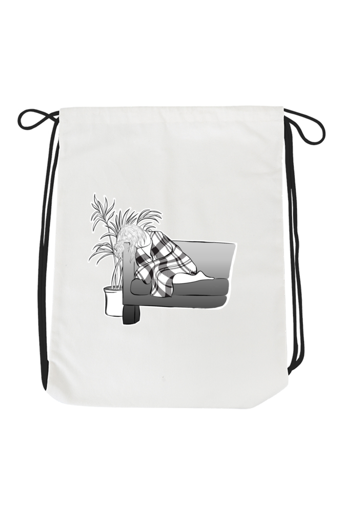 Girl on Couch - Drawstring Bag - Image 5